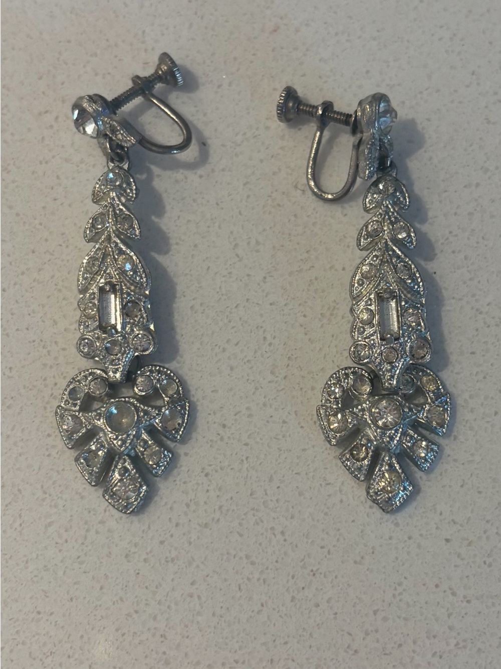 Source Unknown Silver-Tone Crystal Drop Screw-Back Earrings
